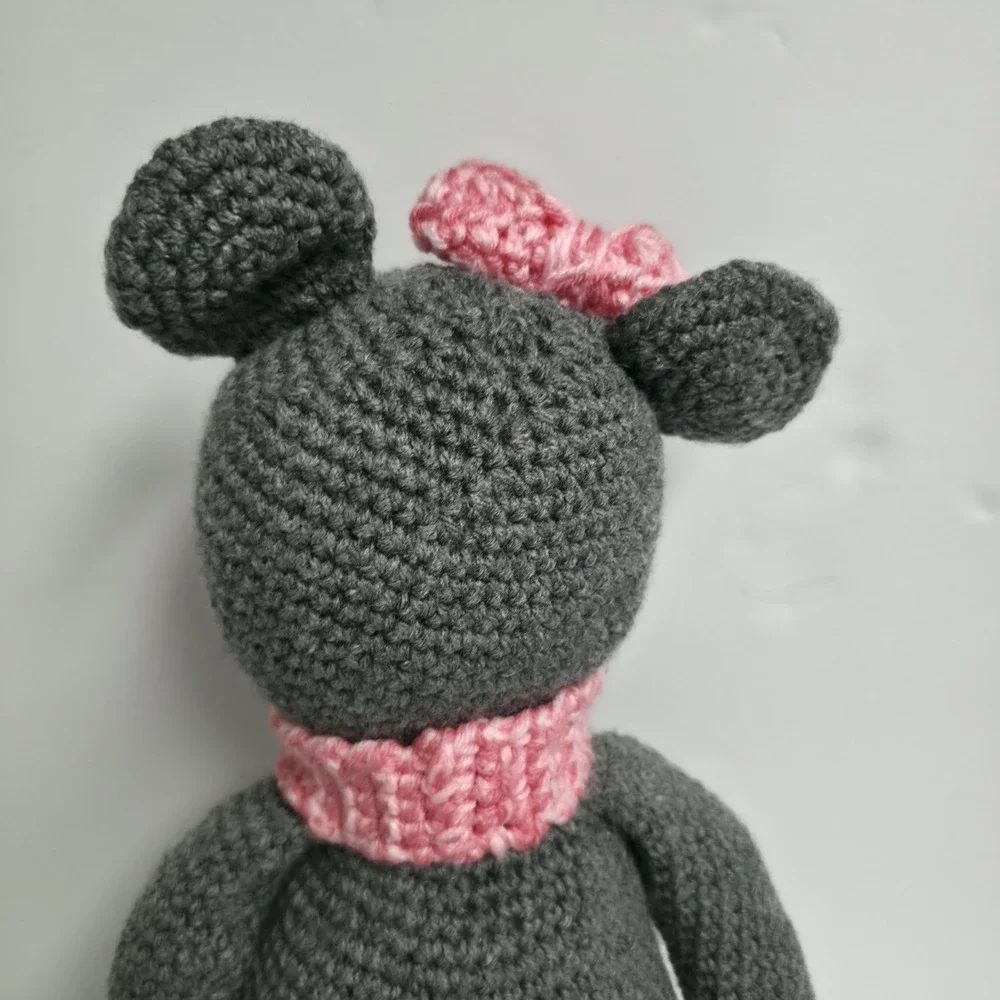 Handmade Crochet Koala Plush Amigurumi Bear Stuffed Animal Toy Pink Bow Flower